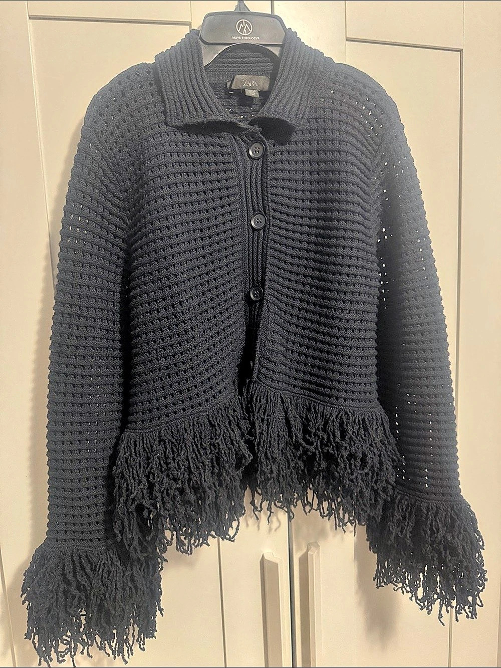 Zara Black Fringe Cardigan Size Small
